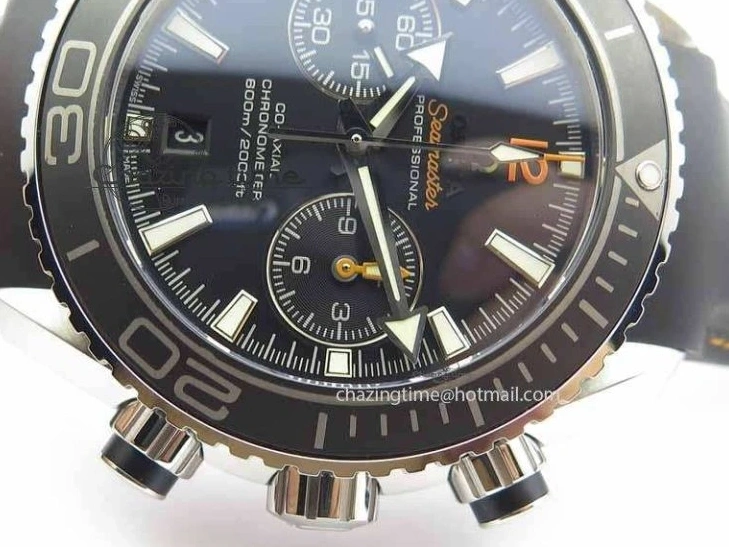 0131 Planet Ocean Master Chrono 45mm SS OM 1:1 Best Edition Black Dial Orange 12 On Rubber Strap A Durable 8169